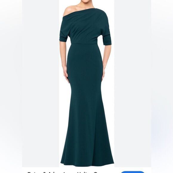 Betsy & Adam Dresses & Skirts - Betsy & Adam Green Scuba  Crepe Off the Shoulder Trumpet Gown | 8